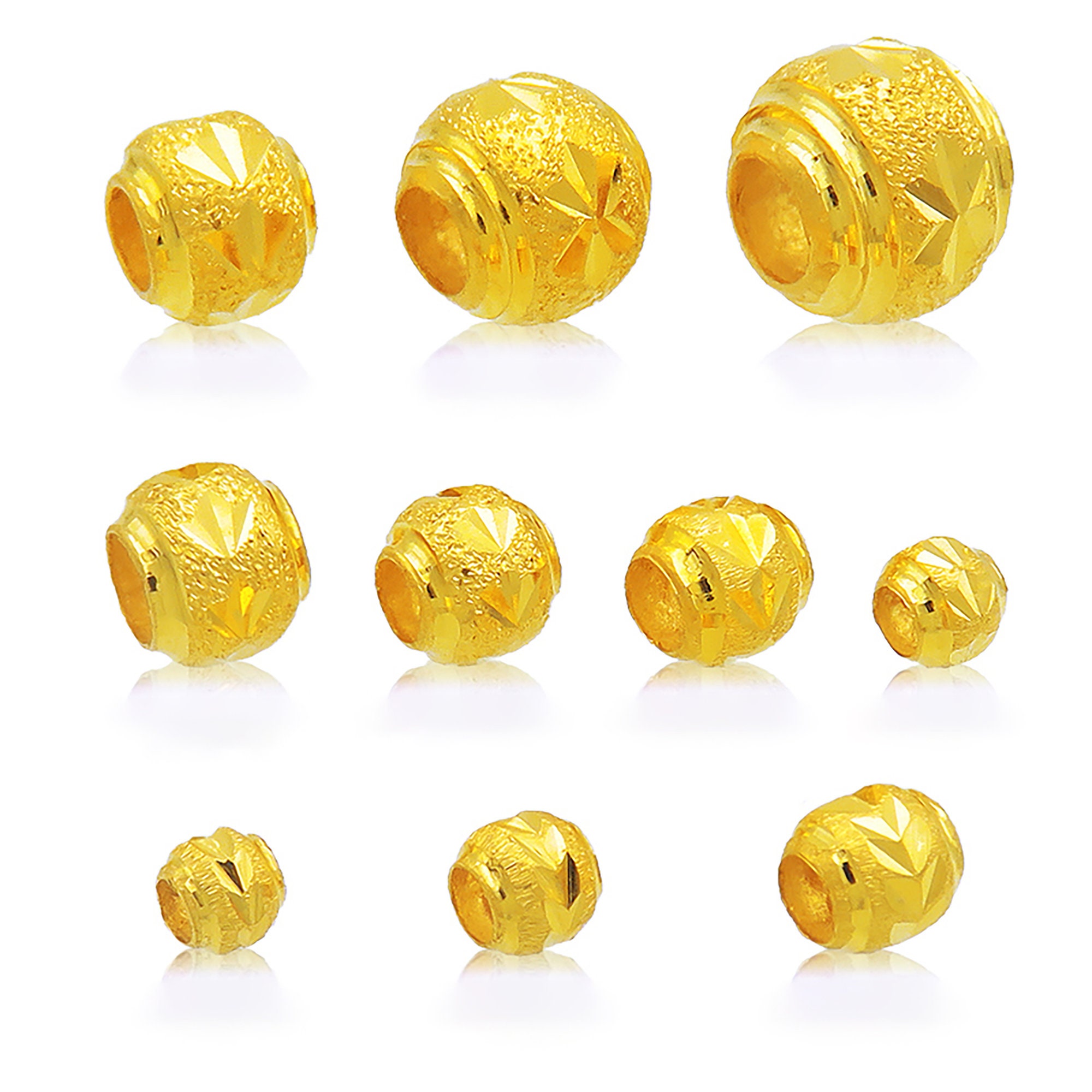 24K Pure Gold Bead - Gold Bead Spacers - Gold Round Bead - Big Hole Beads - 999 Gold for Bracelet Necklace Jewelry Making