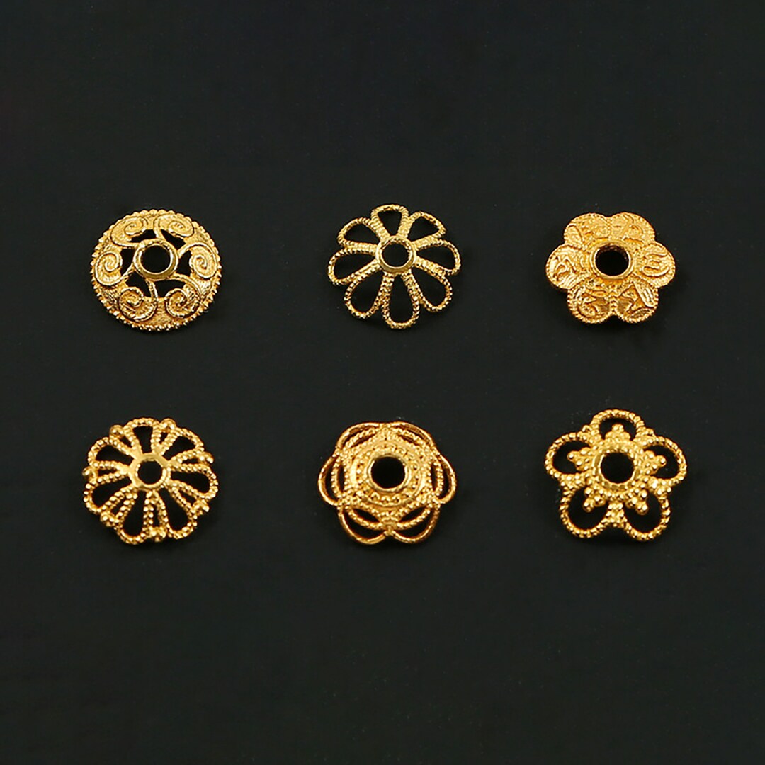 7mm Gold Beads Cap 18k Gold Bead Cap Bead Caps Spacers Gold Floral Bead