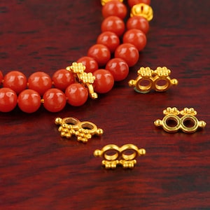 18K Gold Double Hole Spacer - Plum Bossom Slider Spacer - Gold Double Pave Beads - 2 Hole Spacer - Double Strand Bracelet Spacers