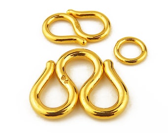 999 Gold W Clasp, S Clasp - Necklace Clasp - Bracelet Clasp - Jewelry Clasp - DIY Jewelry Making accessories - 24K Gold Findings