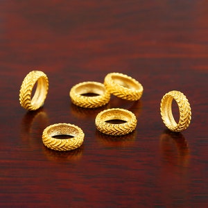 18k Solid Yellow Gold - Large Hole Spacer Beads - Tire Spacer Beads - Round Jewelry Beads - Rondelle Spacer - European Bracelet Beads