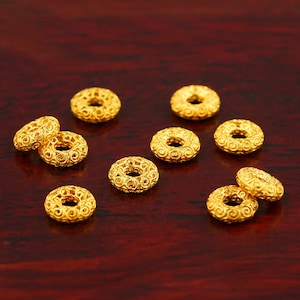 18K Gold Spacer Beads - Large Hole Beads - Donut Spacer Beads - Hollow Pave Beads - Gold Spacers for Jewelry Making - 5.8mm