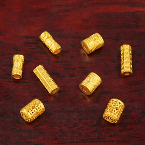 24k Gold Tube Spacer - Om Mantra Spacer Beads - 999 Gold Tube Beads - Muster Barrel Beads - Big Hole Spacer - DIY Zubehör Versorgung