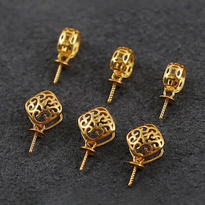 18k Gold Hollow Flower Pendant Setting - Gold Screw Eye Pins - DIY Charm Drop Bail - Screw Clasps - Pendant Enhancer Findings