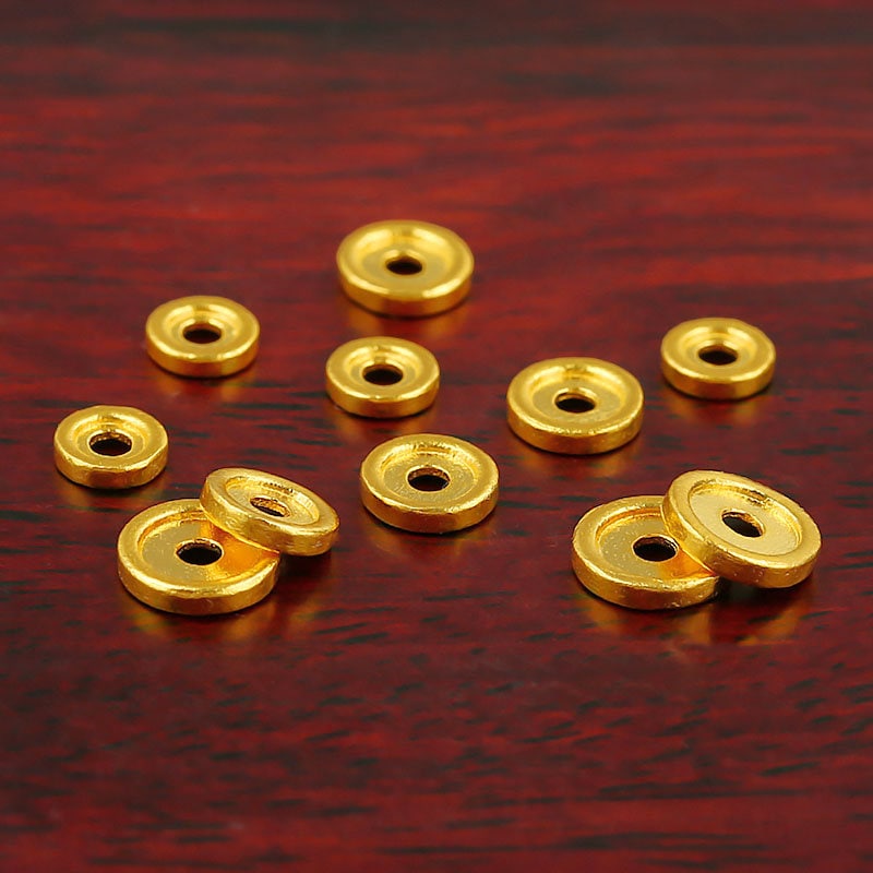 24K Gold Flat Round Disc Rondelle Spacer Beads - Good Luck Spacer - Heishi Disc Beads - 4.8mm 5.8mm 6.8mm