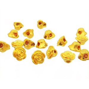 3D Rose Flower Beads - 999 Pure Rose Beads - Gold Rose Spacer Beads - Floral Beads - Bracelet Charms - Bracelet Making - Jewelry Supplies