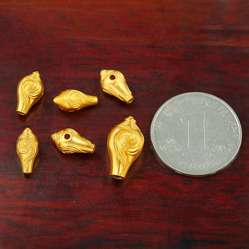 Perles de gourou 3 trous Perle solide en or 18 carats Perle de gourou avec tête de bouddha Perles de conque 12,2 x 6,6 mm Résultats de bricolage image 5