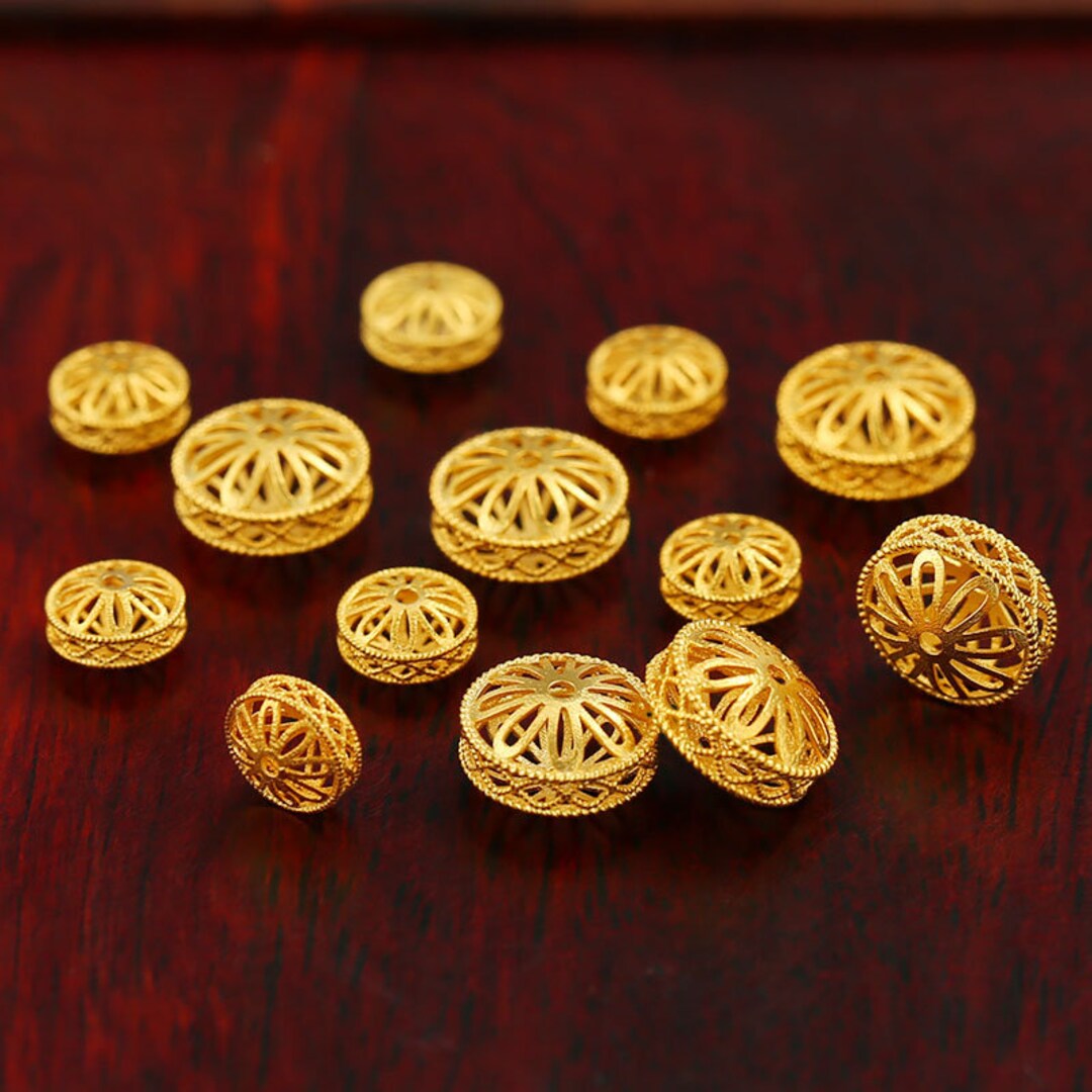 18K Gold Hollow Spacer Beads Nepalese Ancient Gold Rondelle Gold Beads