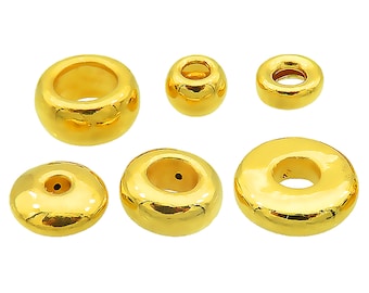 24K Pure Gold Spacer Bead - Flat Round Bead - Shiny Smooth Beads - Rondelle Bead - Bracelet Spacer Beads - DIY Jewelry Making - One Bead