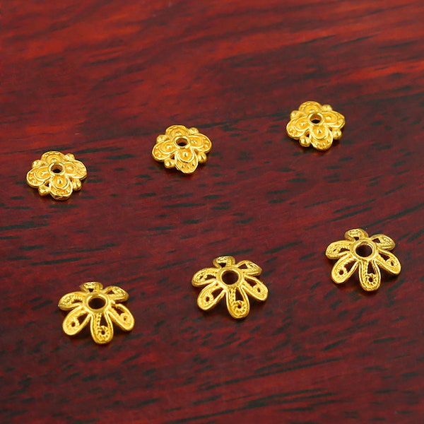 24k Gold Bead Cap - 5.8mm or 7mm - Floral Caps - Bead Caps Spacers - Yellow Gold Bead Caps - 999 Pure Gold - Bracelet Jewelry Supplies