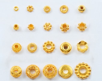 10PCS - Daisy Flower Antique Hourglass Beads, Small Gold Wire Wrap Spacer Beads, Bracelet Bead Making, Real 14K Gold Plated [B0015-PG