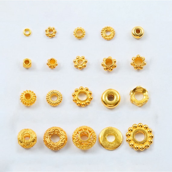 18K Gold Fancy Flower Spacer Beads Handmade Findings Gold Beads