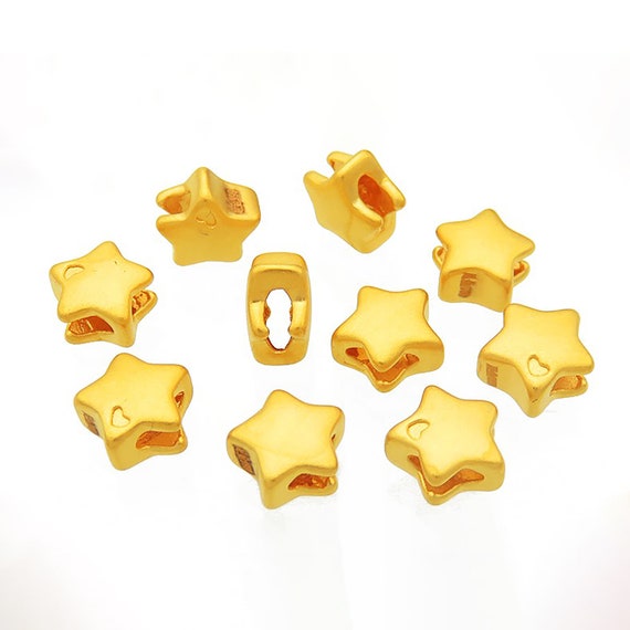 999 Pure Gold Star Beads 6mm Pentagon Star With Heart Beads