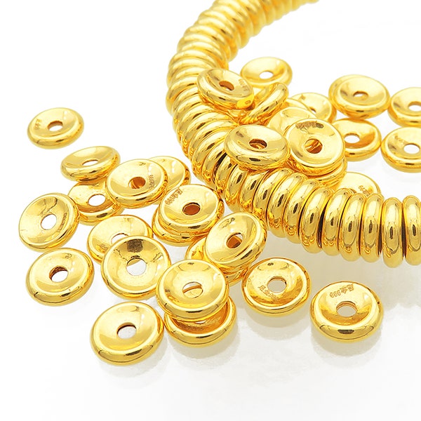 7mm Flat Roundel Beads - 999 Pure Gold Spacer Bead - Concave Rondelle Beads - Gold Disc Beads - Heishi Spacers - DIY Jewelry Making