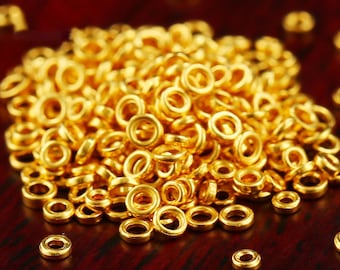 24K Pure Gold Spacer Beads - 999 Gold Beads - Glossy Rondelle Bead - Flat Round Spacer - Gold Beads for Bracelets - For Jewelry Making