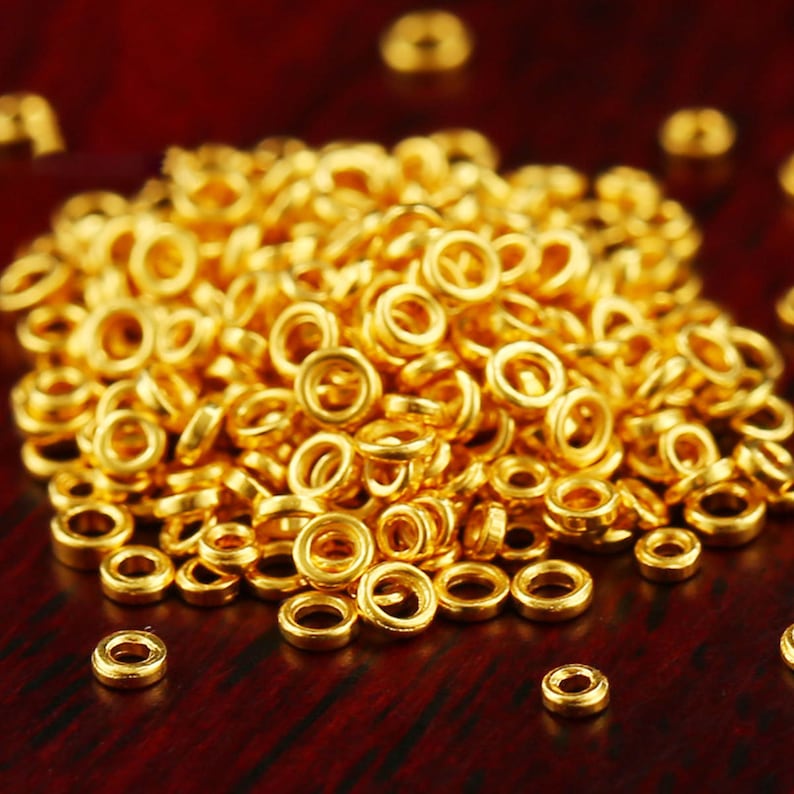 24K Pure Gold Spacer Beads - 999 Gold Beads - Glossy Rondelle Bead - Flat Round Spacer - Gold Beads for Bracelets - For Jewelry Making image 1