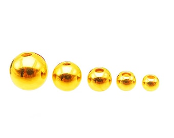 24K Pure Gold Bead - 3D Hard Gold Bead - Smooth Round Beads - Shiny Gold Beads - Jewelry Beads - Gold Spacer Beads - One Bead