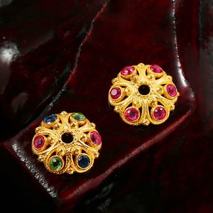 18k Gold Bead Caps With Zircons - 8.8mm Spacer Bead Caps - Floral Caps - Beadcaps Gold - Gorgeous Jewelry Supplies