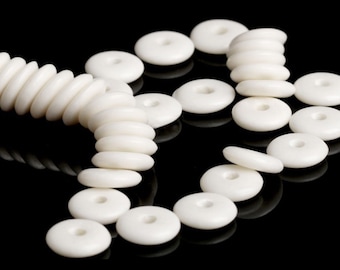 Rondelle Benpärlor - Vita eller Gula Benpärlor - Rustika Runda Platta Skivor - Rondellepärlor - Naturpärlor - 6 mm 8 mm 10 mm 12 mm