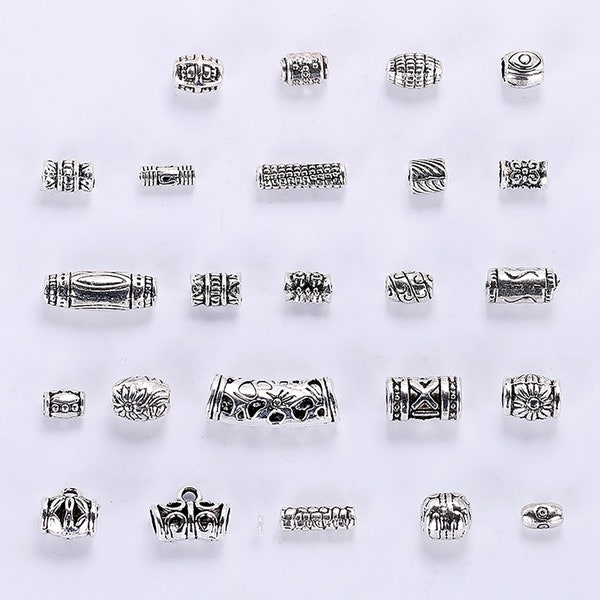 50 pcs Metal Beads - Drum Beads - Drum Tube Beads - Antique Silver Spacer Beads -  Barrel Spacers - DIY Bracelets Jewelry Making