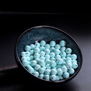 Natural Blue Turquoise Beads - 3mm 4mm 5mm Size - Gemstone Bead - Smooth Round Beads - Loose Beads - Semi Precious - Black Matrix