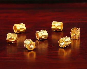 18k Solid Yellow Gold - Meteorite Pattern Beads - Round Tube Spacer - Barrel Spacer Beads - Bracelet Beads - DIY Jewelry Supplies