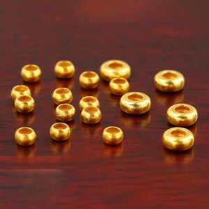 18K Gold Beads - Round Beads - Flat Bacelet Spacers - Gold Rondelle Beads - Large Hole Beads - 2.9/4.5mm - Jewelry Making DIY Bracelets