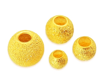 24K Pure Gold Bead - Gold Round Bead - Frosted Shiny Beads - Brushed Gold Beads - Bracelet Spacer Beads - DIY Jewelry Making - One Bead