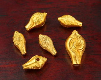 3 Hole Guru Beads - 18K Gold Solid Bead - Guru Bead with Buddha Head - Conch Beads - 12.2x6.6mm - DIY Findings