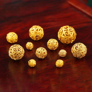 Perles de créateur faites à la main en or 18 carats - Perle ronde en or - Bonne perle porte-bonheur - Fabrication de bijoux - Accessoires en or 18 carats de bricolage - 3,8 mm 5,8 mm 7,8 mm 9,8 mm