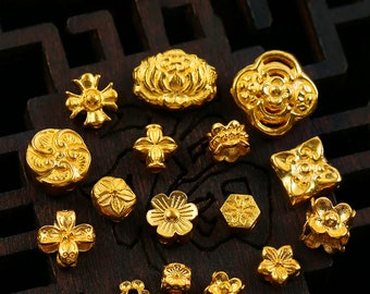 24K Gold Flower Spacer Beads - Lotus Beads - Exquisite Beads - Four leaf Grass Spacer - Gold Spacer Beads -Jewelry Making - Handmade