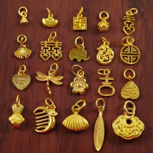 999 Pure Gold Lucky Pendant - Handmade Ancient Gold Lotus Charms - 24K Gold Animals Pendant for Jewelry Making - Good Luck Elephant Charms