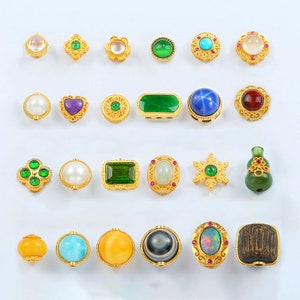 Cuentas espaciadoras con incrustaciones de oro de 18 quilates - Cuentas de turquesa natural - Cuentas de piedras preciosas grandes - Esmeralda/Perla/Piedra lunar/Ópalo/Turquesa - Fabricación de joyas de bricolaje