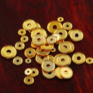 Spacer Beads - 18K Gold Flat Round Spacer Beads - Loose Beads - For Jewelry Making Finding Supplies Accessories - 4mm 5mm 6mm 7mm 8mm