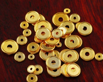 Perles d’espacement - Perles d’espacement rondes plates en or 18 carats - Perles lâches - Pour la fabrication de bijoux Trouver des accessoires de fournitures - 4mm 5mm 6mm 7mm 8mm