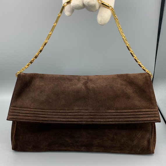 Chocolate brown suede evening bag