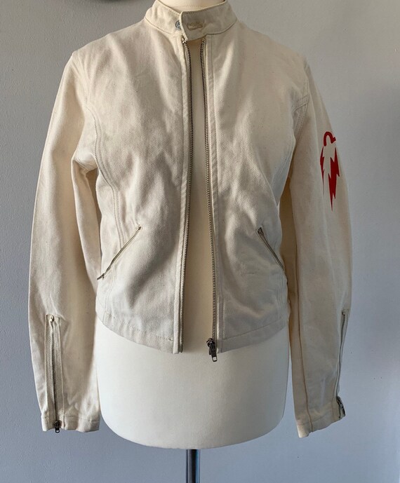 white denim biker jacket