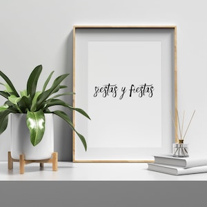 Inspirational Quote &quot;Siestas y Fiestas&quot; Wall Art|Printable Poster|Spanish Saying Gift|Instant Download Print|Español