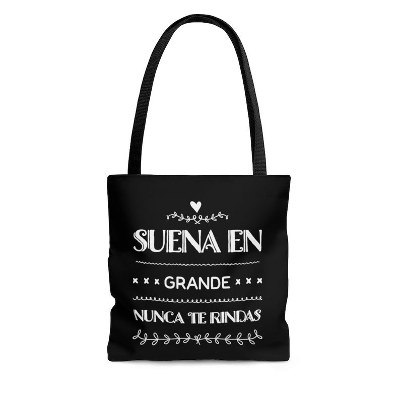 Suena en Grande Nunca Te Rindas Reusable Grocery Bag-Spanish Student Teacher Gift-Market Beach Travel Tote-Tea Spanish Quote Tote
