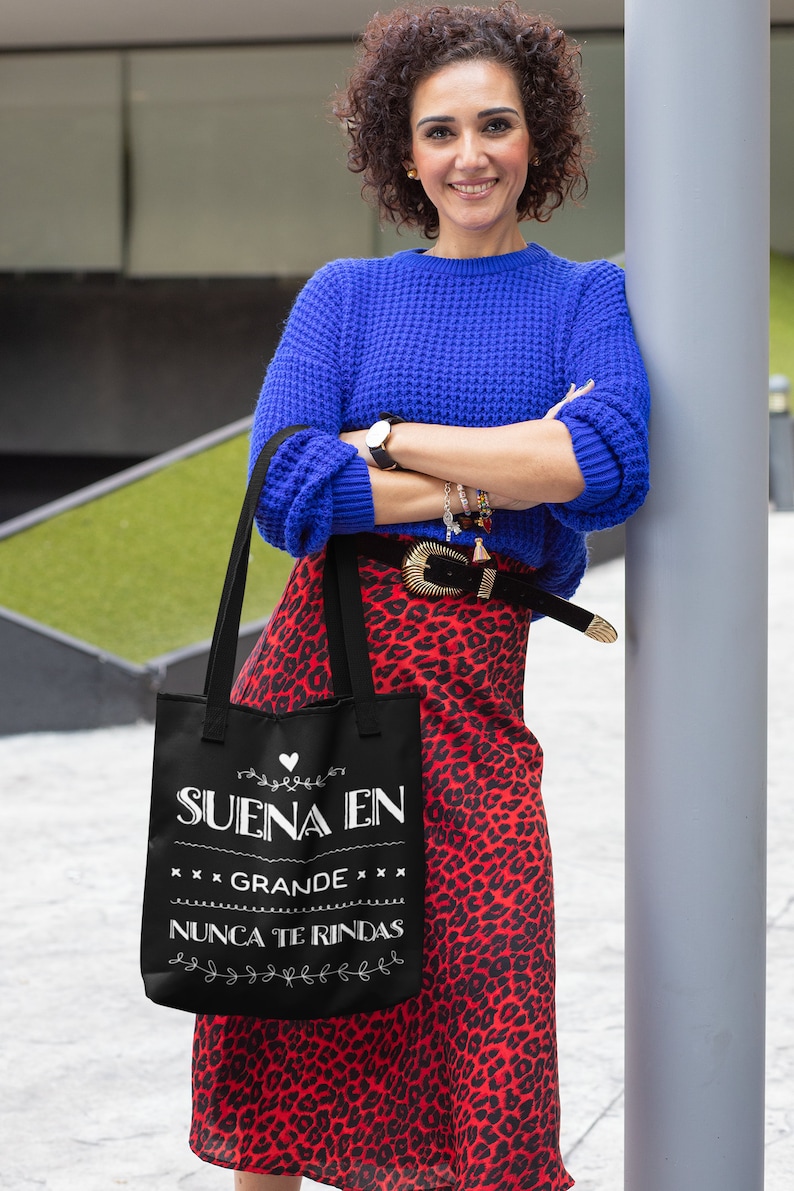 Suena en Grande Nunca Te Rindas Reusable Grocery Bag-Spanish Student Teacher Gift-Market Beach Travel Tote-Tea Spanish Quote Tote