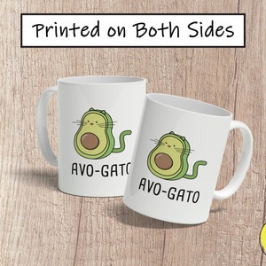 Avo-Gato Coffee Mug, Cute Spanish Mug, Funny Cartoon Puns Mug, Taza de Café
