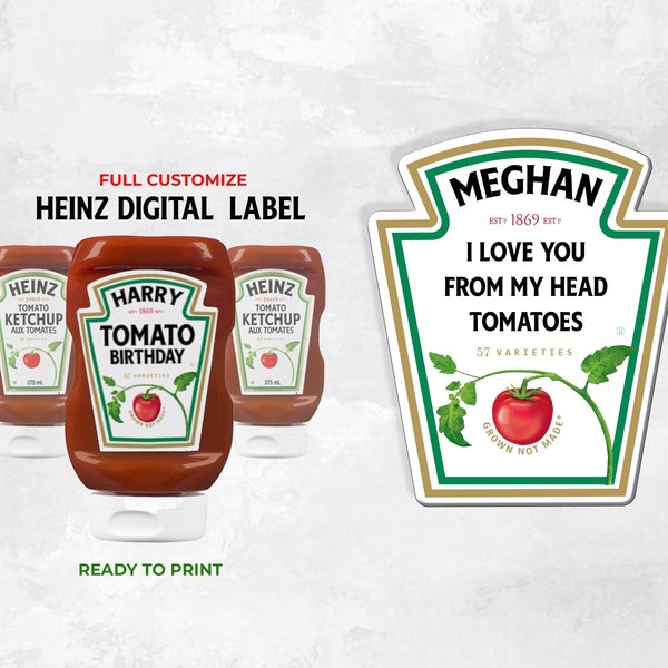DIGITAL Custom Tomato Ketchup Label - Personalised Sticker Label for Gifts & Events , add any text , fully , funny gift, UNLIMITED PRINTABLE