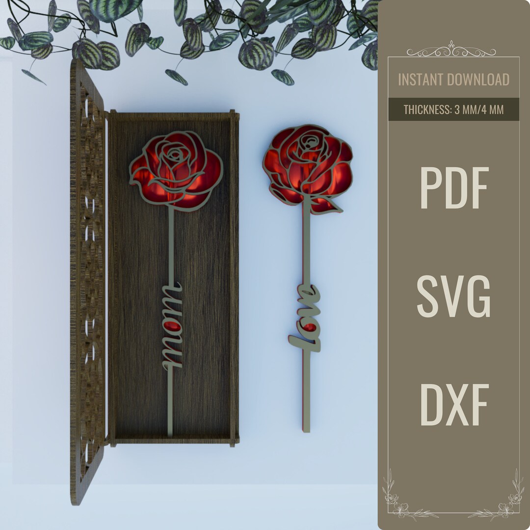 Boxed Flower Gift Laser Cut Svg Files, Laser Cut Gift Box and Flower ...