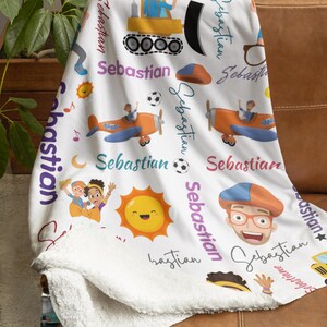 Couverture Blippi personnalisée | Jeté en peluche pour enfants | Cadeau couverture bébé | Couverture Blippi pour garçon et fille | Couvertures douces pour bébé | Couverture Prénom