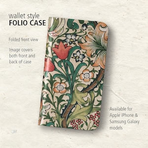Funda para teléfono tipo folio - William Morris - Golden Lily - Estilo billetera - Apple iPhone y Samsung Galaxy