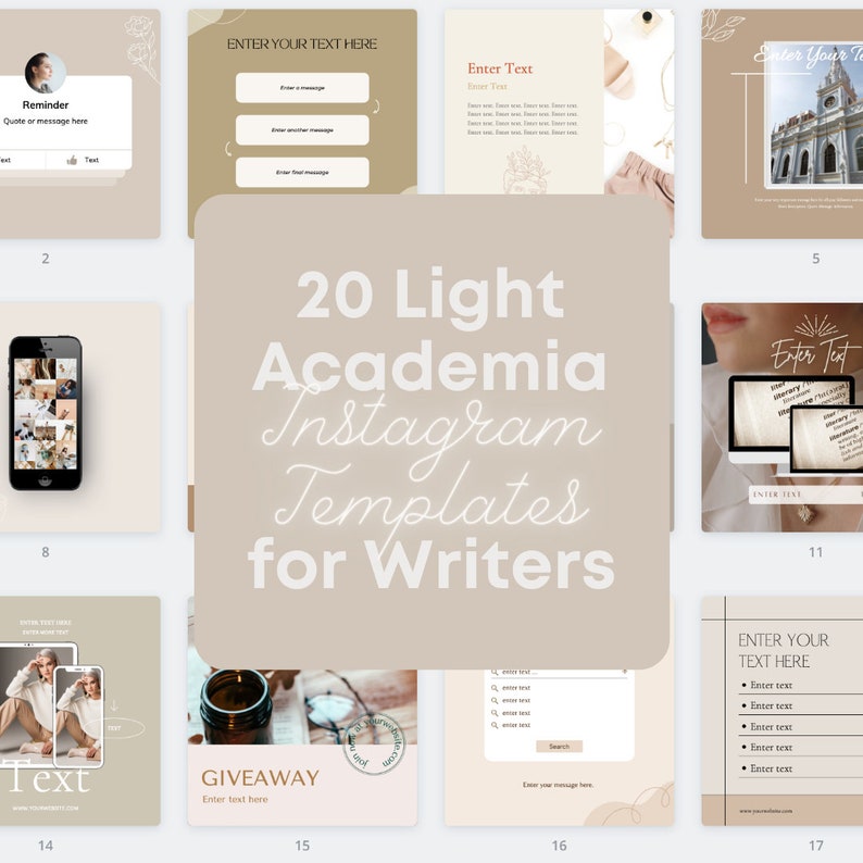 20 Light Academia Instagram Templates for Writers Canva Etsy