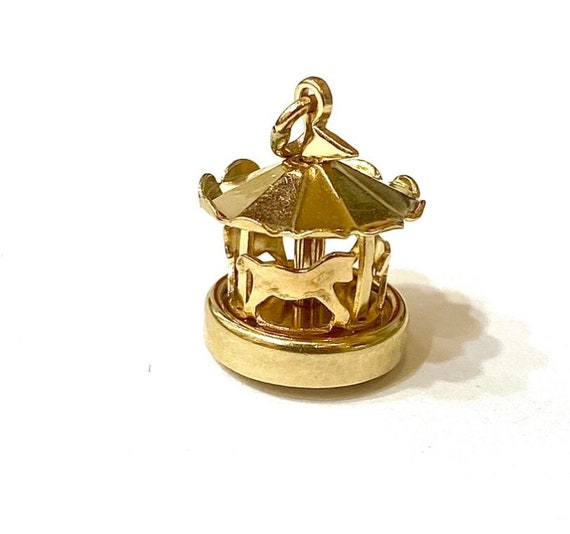 14K Yellow Gold Mini Animal Carousel Charm - image 1