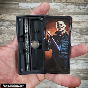Dynavap Dinky V2 Custom Designer Stash Crate DS92 V2 Onyx Black HD Acrylic Michael Myers Enclosure-Featured Art By Chad @ ArtcadeDesign