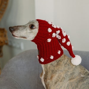 Rot Hunde Mütze Whippet Snood Wolle Greyhound Mütze Handgestrickte Hunde Accessoires Pom Pom Mütze für großen Hund