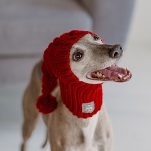 Hunde Mütze Wolle Italienisches Windspiel Snood Handgestrickte Whippet Mütze Ohrenwärmer mit Zopfmuster für großen Hund